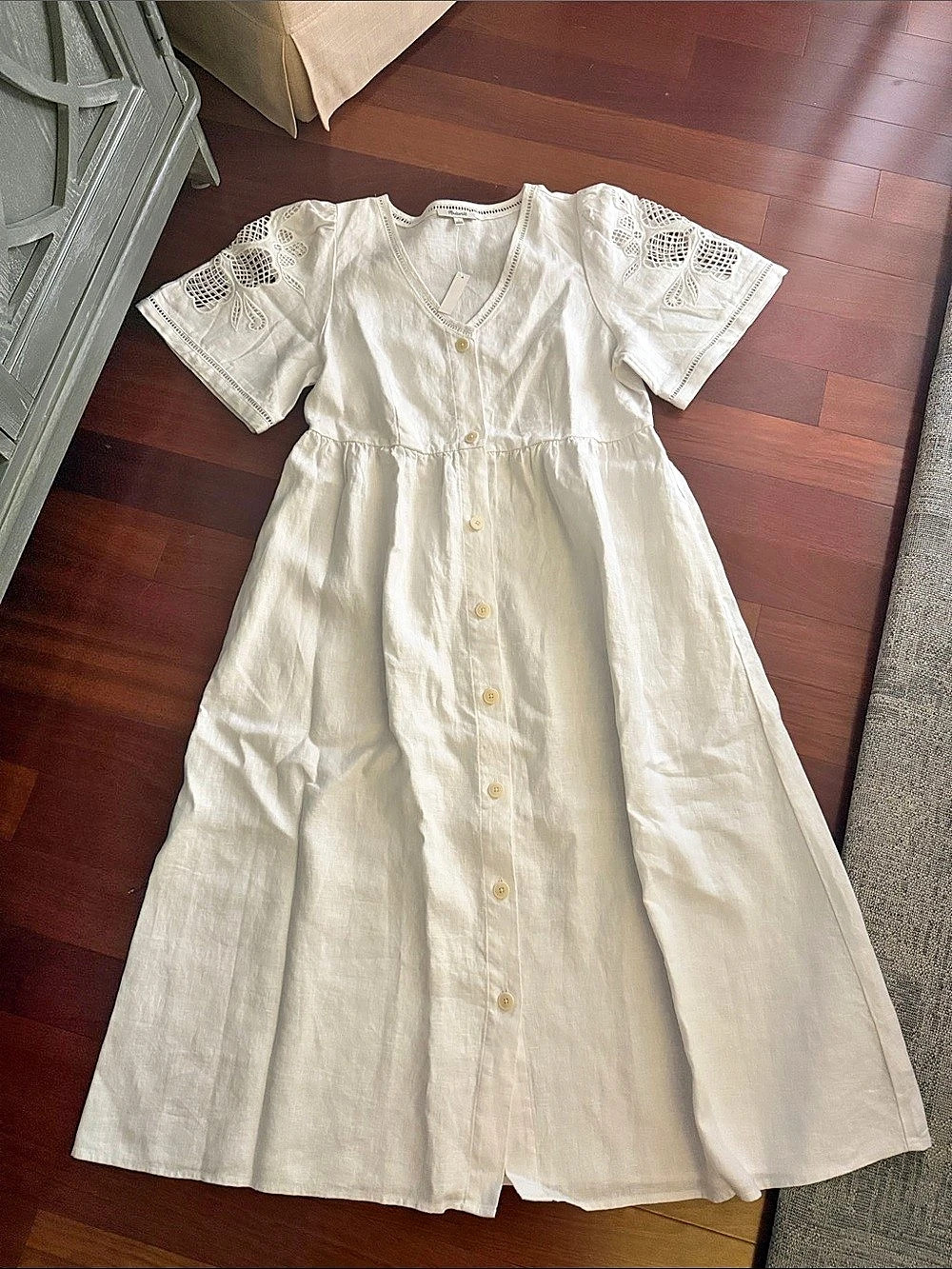 Madewell Cassie Button-Front Midi Dress White Medium NWT
